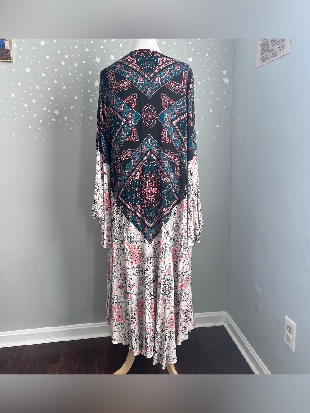 Torrid Boho Mixed Print Kimono Duster Bell Sleeve High Low Size 0 L 12 NWT